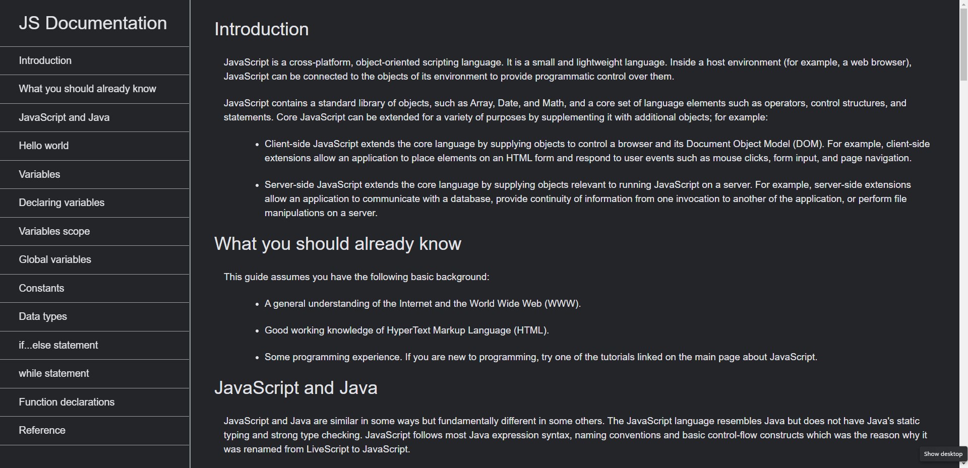 JS Technical documentation